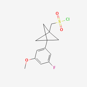 molecular formula C13H14ClFO3S B2608557 [3-(3-Fluoro-5-methoxyphenyl)-1-bicyclo[1.1.1]pentanyl]methanesulfonyl chloride CAS No. 2287314-15-0