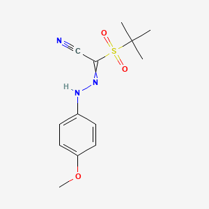 molecular formula C13H17N3O3S B2608580 1-tert-butylsulfonyl-N-(4-methoxyanilino)methanimidoyl cyanide CAS No. 241127-19-5