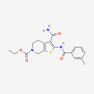 molecular formula C19H21N3O4S B2608604 ethyl 3-carbamoyl-2-(3-methylbenzamido)-4,5-dihydrothieno[2,3-c]pyridine-6(7H)-carboxylate CAS No. 921135-74-2