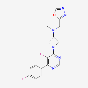molecular formula C17H16F2N6O B2608630 1-[5-Fluoro-6-(4-fluorophenyl)pyrimidin-4-yl]-N-methyl-N-(1,3,4-oxadiazol-2-ylmethyl)azetidin-3-amine CAS No. 2380079-98-9