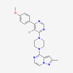 molecular formula C22H22FN7O B2608660 4-[4-[5-Fluoro-6-(4-methoxyphenyl)pyrimidin-4-yl]piperazin-1-yl]-2-methylpyrazolo[1,5-a]pyrazine CAS No. 2415516-50-4