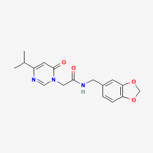 molecular formula C17H19N3O4 B2608690 N-(苯并[d][1,3]二氧杂环-5-基甲基)-2-(4-异丙基-6-氧代嘧啶-1(6H)-基)乙酰胺 CAS No. 1210908-69-2