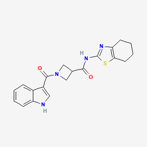 molecular formula C20H20N4O2S B2608700 1-(1H-indole-3-carbonyl)-N-(4,5,6,7-tetrahydrobenzo[d]thiazol-2-yl)azetidine-3-carboxamide CAS No. 1396801-65-2