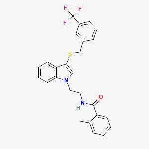 molecular formula C26H23F3N2OS B2608723 2-methyl-N-[2-[3-[[3-(trifluoromethyl)phenyl]methylsulfanyl]indol-1-yl]ethyl]benzamide CAS No. 532970-09-5