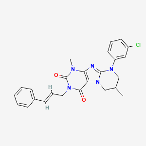 molecular formula C25H24ClN5O2 B2608734 9-(3-氯苯基)-3-肉桂烯基-1,7-二甲基-6,7,8,9-四氢嘧啶并[2,1-f]嘌呤-2,4(1H,3H)-二酮 CAS No. 877617-72-6