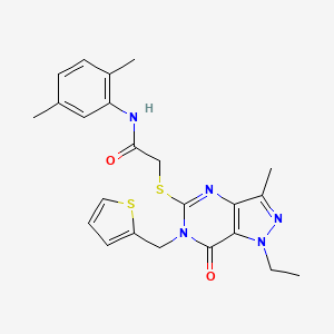 molecular formula C23H25N5O2S2 B2608739 N-(2,5-dimethylphenyl)-2-((1-ethyl-3-methyl-7-oxo-6-(thiophen-2-ylmethyl)-6,7-dihydro-1H-pyrazolo[4,3-d]pyrimidin-5-yl)thio)acetamide CAS No. 1359312-24-5