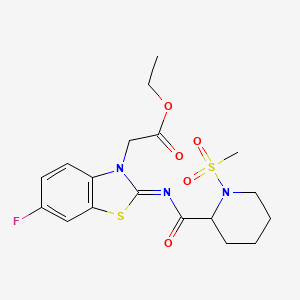 molecular formula C18H22FN3O5S2 B2608744 （Z）-乙基 2-(6-氟-2-((1-(甲基磺酰基)哌啶-2-羰基)亚氨基)苯并[d]噻唑-3(2H)-基)乙酸酯 CAS No. 1222093-45-9