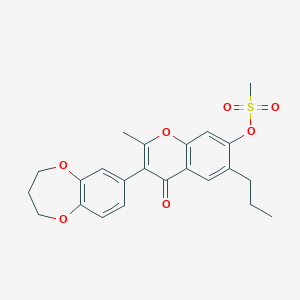 molecular formula C23H24O7S B2608763 3-(3,4-dihydro-2H-benzo[b][1,4]dioxepin-7-yl)-2-methyl-4-oxo-6-propyl-4H-chromen-7-yl methanesulfonate CAS No. 610753-94-1