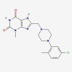 molecular formula C18H21ClN6O2 B2608771 8-((4-(5-chloro-2-methylphenyl)piperazin-1-yl)methyl)-3-methyl-1H-purine-2,6(3H,7H)-dione CAS No. 838899-81-3