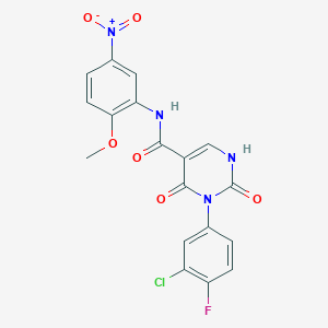 molecular formula C18H12ClFN4O6 B2608785 3-(3-chloro-4-fluorophenyl)-N-(2-methoxy-5-nitrophenyl)-2,4-dioxo-1,2,3,4-tetrahydropyrimidine-5-carboxamide CAS No. 896679-50-8