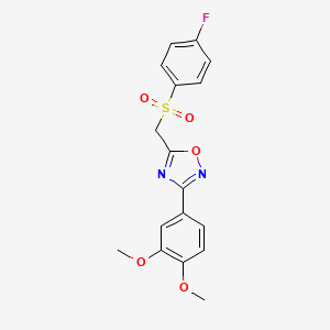 molecular formula C17H15FN2O5S B2608801 3-(3,4-Dimethoxyphenyl)-5-(((4-fluorophenyl)sulfonyl)methyl)-1,2,4-oxadiazole CAS No. 1105199-80-1