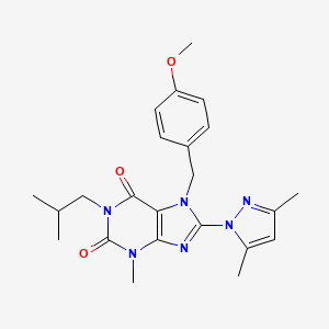molecular formula C23H28N6O3 B2608838 8-(3,5-二甲基-1H-吡唑-1-基)-1-异丁基-7-(4-甲氧基苄基)-3-甲基-1H-嘌呤-2,6(3H,7H)-二酮 CAS No. 1172327-48-8