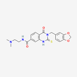 molecular formula C21H22N4O4S B2608840 3-(苯并[d][1,3]二氧杂环-5-基甲基)-N-(2-(二甲氨基)乙基)-4-氧代-2-硫代-1,2,3,4-四氢喹唑啉-7-甲酰胺 CAS No. 451466-44-7