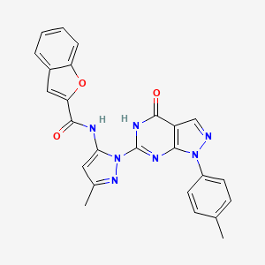 molecular formula C25H19N7O3 B2608868 N-(3-甲基-1-(4-氧代-1-(对甲苯基)-4,5-二氢-1H-吡唑并[3,4-d]嘧啶-6-基)-1H-吡唑-5-基)苯并呋喃-2-甲酰胺 CAS No. 1170645-51-8