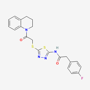 molecular formula C21H19FN4O2S2 B2608878 N-(5-((2-(3,4-dihydroquinolin-1(2H)-yl)-2-oxoethyl)thio)-1,3,4-thiadiazol-2-yl)-2-(4-fluorophenyl)acetamide CAS No. 477212-09-2