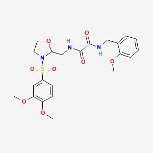 molecular formula C22H27N3O8S B2608892 N1-((3-((3,4-二甲氧苯基)磺酰基)恶唑烷-2-基)甲基)-N2-(2-甲氧基苄基)草酰胺 CAS No. 868983-31-7