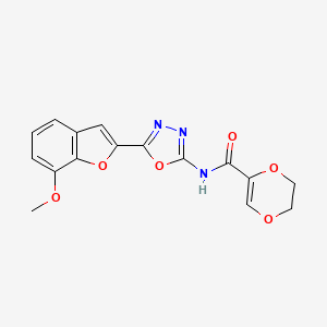 molecular formula C16H13N3O6 B2608929 N-(5-(7-methoxybenzofuran-2-yl)-1,3,4-oxadiazol-2-yl)-5,6-dihydro-1,4-dioxine-2-carboxamide CAS No. 921904-40-7