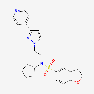 molecular formula C23H26N4O3S B2608940 N-cyclopentyl-N-(2-(3-(pyridin-4-yl)-1H-pyrazol-1-yl)ethyl)-2,3-dihydrobenzofuran-5-sulfonamide CAS No. 2034608-37-0