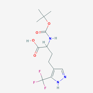 molecular formula C13H18F3N3O4 B2608941 2-[(2-Methylpropan-2-yl)oxycarbonylamino]-4-[5-(trifluoromethyl)-1H-pyrazol-4-yl]butanoic acid CAS No. 2247102-24-3