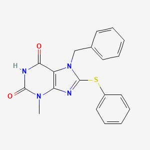 molecular formula C19H16N4O2S B2609003 7-Benzyl-3-methyl-8-phenylsulfanylpurine-2,6-dione CAS No. 672342-56-2