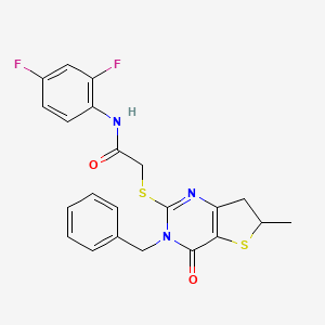 molecular formula C22H19F2N3O2S2 B2609043 2-[(3-benzyl-6-methyl-4-oxo-6,7-dihydrothieno[3,2-d]pyrimidin-2-yl)sulfanyl]-N-(2,4-difluorophenyl)acetamide CAS No. 689262-89-3