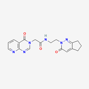 molecular formula C18H18N6O3 B2609044 N-(2-(3-oxo-3,5,6,7-tetrahydro-2H-cyclopenta[c]pyridazin-2-yl)ethyl)-2-(4-oxopyrido[2,3-d]pyrimidin-3(4H)-yl)acetamide CAS No. 2034226-86-1