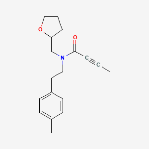 molecular formula C18H23NO2 B2609045 N-[2-(4-Methylphenyl)ethyl]-N-(oxolan-2-ylmethyl)but-2-ynamide CAS No. 2411275-17-5