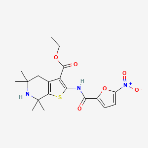 molecular formula C19H23N3O6S B2609051 Ethyl 5,5,7,7-tetramethyl-2-[(5-nitrofuran-2-carbonyl)amino]-4,6-dihydrothieno[2,3-c]pyridine-3-carboxylate CAS No. 864860-34-4