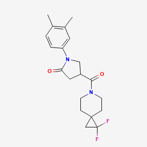 molecular formula C20H24F2N2O2 B2609057 4-(1,1-Difluoro-6-azaspiro[2.5]octane-6-carbonyl)-1-(3,4-dimethylphenyl)pyrrolidin-2-one CAS No. 2176201-33-3