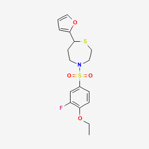 molecular formula C17H20FNO4S2 B2609093 4-((4-Ethoxy-3-fluorophenyl)sulfonyl)-7-(furan-2-yl)-1,4-thiazepane CAS No. 1705096-29-2