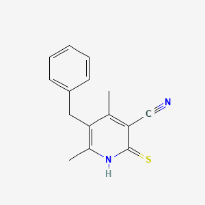 molecular formula C15H14N2S B2609136 5-Benzyl-4,6-dimethyl-2-thioxo-1,2-dihydropyridine-3-carbonitrile CAS No. 128917-85-1