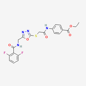 molecular formula C21H18F2N4O5S B2609138 Ethyl 4-(2-((5-((2,6-difluorobenzamido)methyl)-1,3,4-oxadiazol-2-yl)thio)acetamido)benzoate CAS No. 903347-56-8