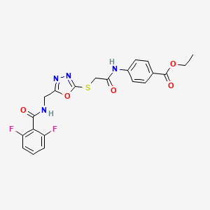 molecular formula C21H18F2N4O5S B2609138 4-(2-((5-((2,6-二氟苯甲酰胺)甲基)-1,3,4-恶二唑-2-硫基)乙酰氨基)苯甲酸乙酯 CAS No. 903347-56-8