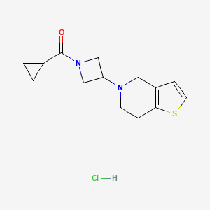 molecular formula C14H19ClN2OS B2609143 cyclopropyl(3-(6,7-dihydrothieno[3,2-c]pyridin-5(4H)-yl)azetidin-1-yl)methanone hydrochloride CAS No. 2034427-54-6