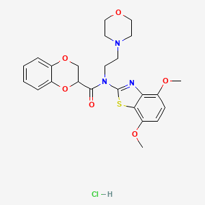 molecular formula C24H28ClN3O6S B2609150 N-(4,7-dimethoxybenzo[d]thiazol-2-yl)-N-(2-morpholinoethyl)-2,3-dihydrobenzo[b][1,4]dioxine-2-carboxamide hydrochloride CAS No. 1217075-44-9