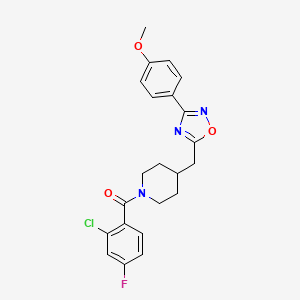 molecular formula C22H21ClFN3O3 B2609156 1-(2-Chloro-4-fluorobenzoyl)-4-{[3-(4-methoxyphenyl)-1,2,4-oxadiazol-5-yl]methyl}piperidine CAS No. 1775482-26-2