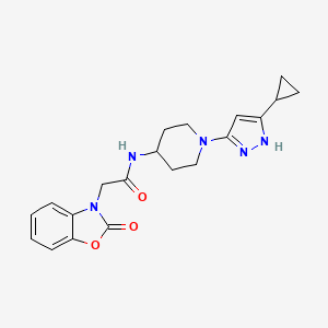 molecular formula C20H23N5O3 B2609159 N-(1-(5-cyclopropyl-1H-pyrazol-3-yl)piperidin-4-yl)-2-(2-oxobenzo[d]oxazol-3(2H)-yl)acetamide CAS No. 2034208-76-7