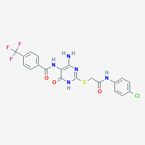 molecular formula C20H15ClF3N5O3S B2609164 N-(4-amino-2-((2-((4-chlorophenyl)amino)-2-oxoethyl)thio)-6-oxo-1,6-dihydropyrimidin-5-yl)-4-(trifluoromethyl)benzamide CAS No. 888442-12-4