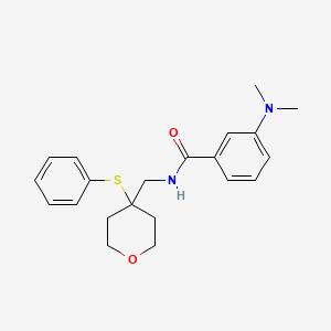 molecular formula C21H26N2O2S B2609166 3-(dimethylamino)-N-((4-(phenylthio)tetrahydro-2H-pyran-4-yl)methyl)benzamide CAS No. 1797219-39-6