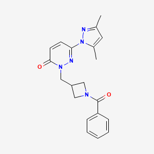 molecular formula C20H21N5O2 B2609167 2-[(1-benzoylazetidin-3-yl)methyl]-6-(3,5-dimethyl-1H-pyrazol-1-yl)-2,3-dihydropyridazin-3-one CAS No. 2320924-43-2