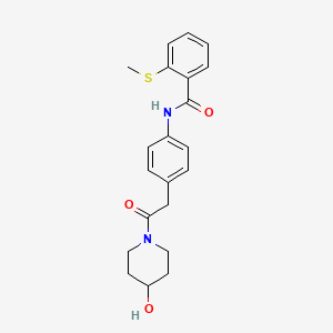 molecular formula C21H24N2O3S B2609181 N-(4-(2-(4-hydroxypiperidin-1-yl)-2-oxoethyl)phenyl)-2-(methylthio)benzamide CAS No. 1234873-82-5