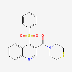 molecular formula C20H18N2O3S2 B2609219 (4-(Phenylsulfonyl)quinolin-3-yl)(thiomorpholino)methanone CAS No. 1111164-60-3