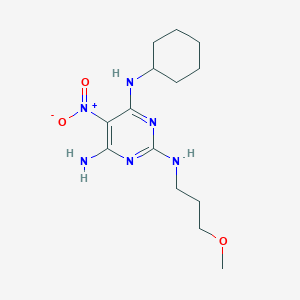molecular formula C14H24N6O3 B2609222 4-N-cyclohexyl-2-N-(3-methoxypropyl)-5-nitropyrimidine-2,4,6-triamine CAS No. 585550-55-6