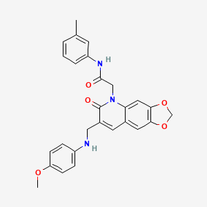 molecular formula C27H25N3O5 B2609229 2-(7-(((4-methoxyphenyl)amino)methyl)-6-oxo-[1,3]dioxolo[4,5-g]quinolin-5(6H)-yl)-N-(m-tolyl)acetamide CAS No. 894560-79-3