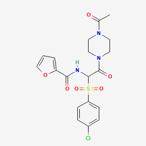molecular formula C19H20ClN3O6S B2609230 N-{2-(4-acetylpiperazinyl)-1-[(4-chlorophenyl)sulfonyl]-2-oxoethyl}-2-furylcar boxamide CAS No. 1032166-01-0