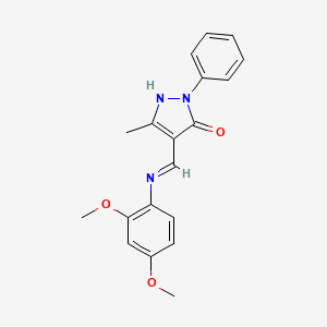 molecular formula C19H19N3O3 B2609231 (4Z)-4-{[(2,4-dimethoxyphenyl)amino]methylidene}-3-methyl-1-phenyl-4,5-dihydro-1H-pyrazol-5-one CAS No. 320425-02-3