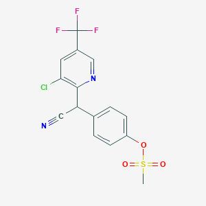 molecular formula C15H10ClF3N2O3S B2609234 4-{1-[3-氯-5-(三氟甲基)-2-吡啶基]-2-腈基乙基}苯甲磺酸酯 CAS No. 338410-42-7