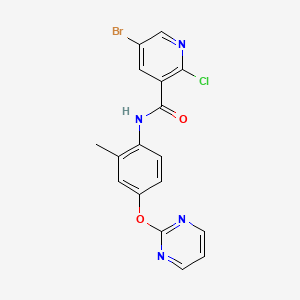 molecular formula C17H12BrClN4O2 B2609242 5-bromo-2-chloro-N-[2-methyl-4-(pyrimidin-2-yloxy)phenyl]pyridine-3-carboxamide CAS No. 1356648-99-1