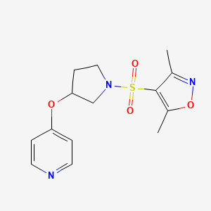 molecular formula C14H17N3O4S B2609249 3,5-Dimethyl-4-((3-(pyridin-4-yloxy)pyrrolidin-1-yl)sulfonyl)isoxazole CAS No. 1950539-79-3