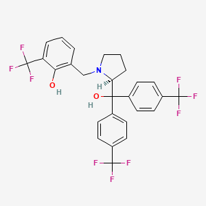 molecular formula C27H22F9NO2 B2609251 (S)-2-((2-(hydroxybis(4-(trifluoromethyl)phenyl)methyl)pyrrolidin-1-yl)methyl)-6-(trifluoromethyl)phenol CAS No. 1429648-14-5